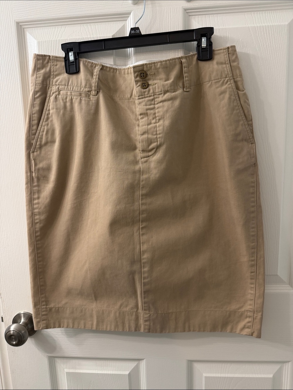 Ralph Lauren Khaki Pencil Knee Length Skirt with Front Button Detail Size 14.